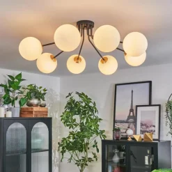 hofstein Plafonnier - Verre 15 cm Chehalis Or, Noir, 8 lumières