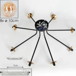 hofstein Plafonnier - Verre 10 cm Chehalis Or, Noir, 8 lumières