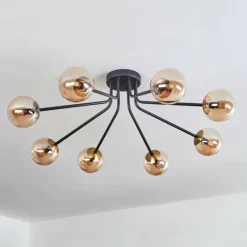 hofstein Plafonnier - Verre 10 cm Chehalis Or, Noir, 8 lumières