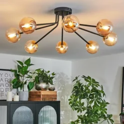 hofstein Plafonnier - Verre 10 cm Chehalis Or, Noir, 8 lumières