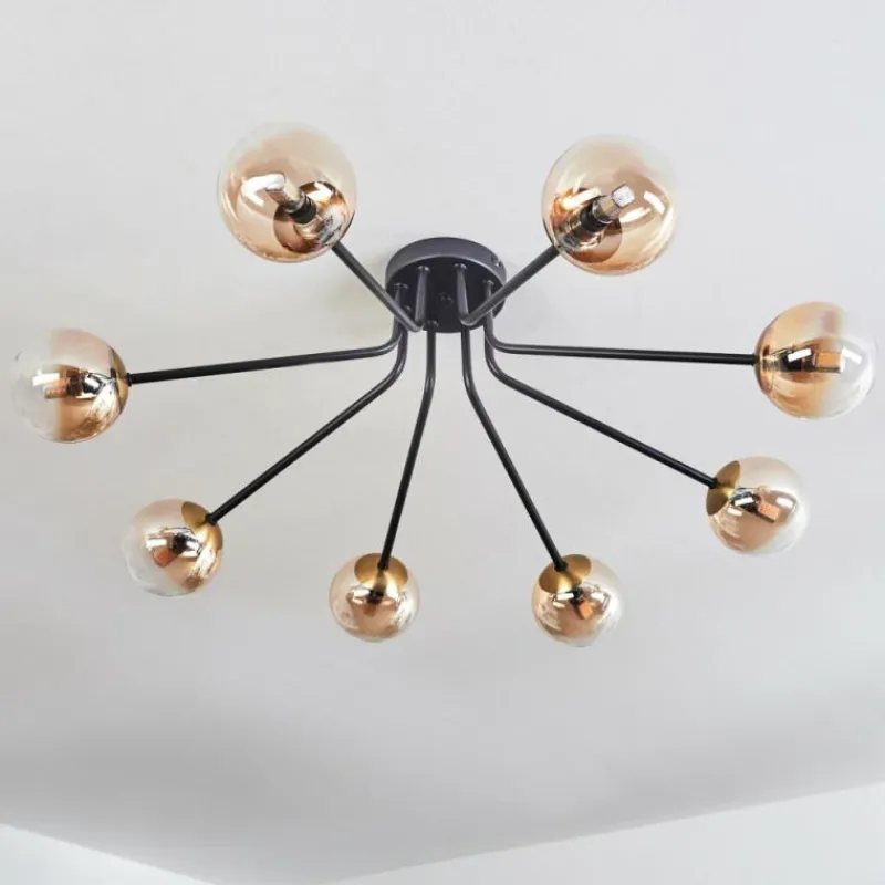 hofstein Plafonnier - Verre 10 cm Chehalis Or, Noir, 8 lumières