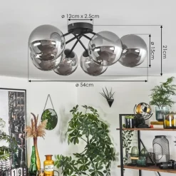 hofstein Plafonnier - Verre 15 cm Chehalis Fumé, 6 lumières