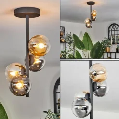 hofstein Plafonnier - Verre 10 cm Chehalis Ambre, Clair, Fumé, 4 lumières