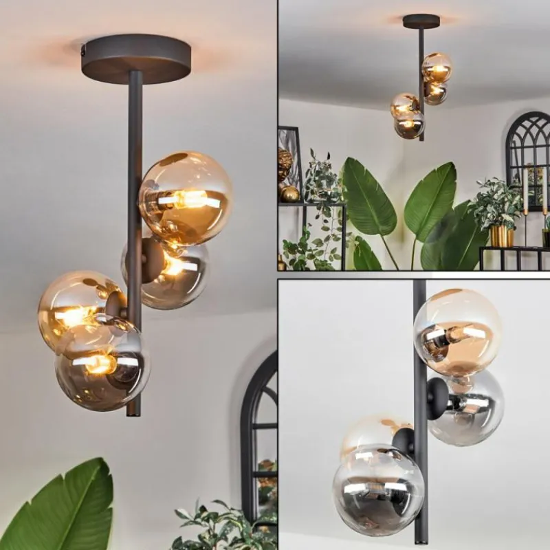 hofstein Plafonnier - Verre 10 cm Chehalis Ambre, Fumé, 4 lumières