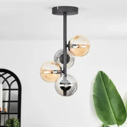 hofstein Plafonnier - Verre 10 cm Chehalis Ambre, Fumé, 4 lumières