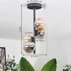 hofstein Plafonnier - Verre 10 cm Chehalis Ambre, Fumé, 4 lumières