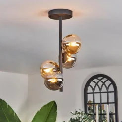 hofstein Plafonnier - Verre 10 cm Chehalis Ambre, Fumé, 4 lumières