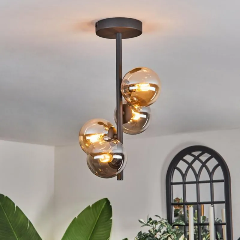 hofstein Plafonnier - Verre 10 cm Chehalis Ambre, Fumé, 4 lumières