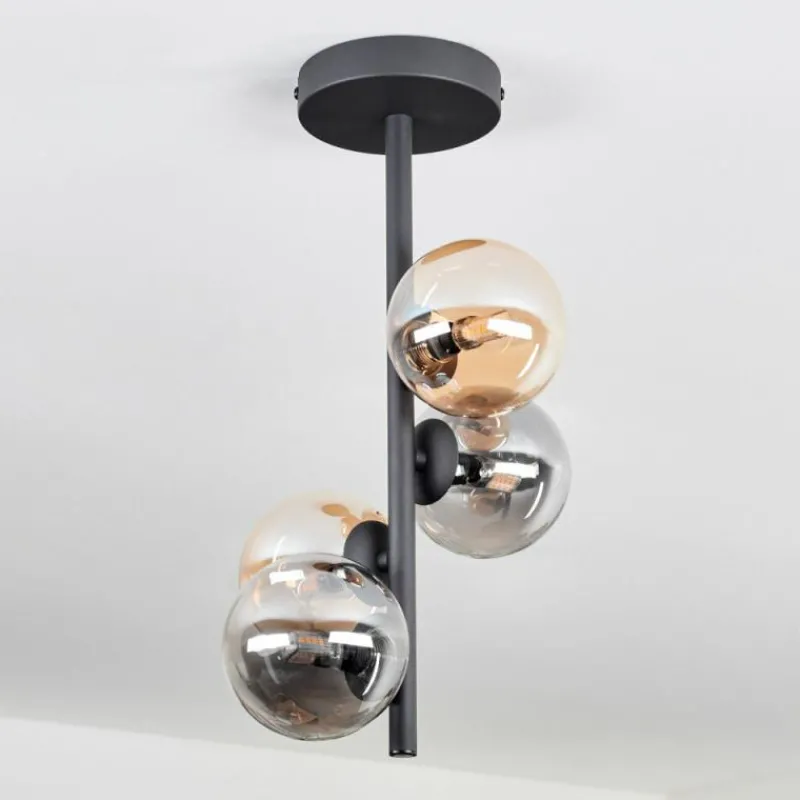 hofstein Plafonnier - Verre 10 cm Chehalis Ambre, Fumé, 4 lumières