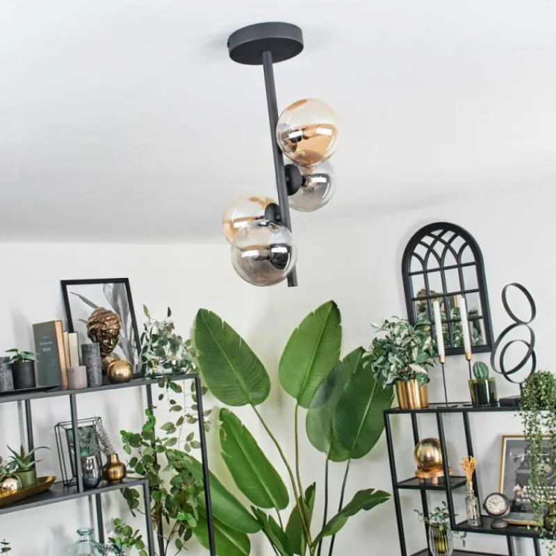 hofstein Plafonnier - Verre 10 cm Chehalis Ambre, Fumé, 4 lumières