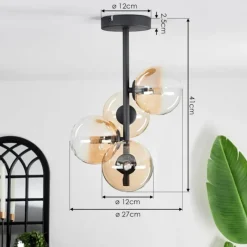 hofstein Plafonnier - Verre 10 cm Chehalis Ambre, Clair, 4 lumières