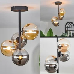 hofstein Plafonnier - Verre 12 cm Chehalis Ambre, Fumé, 4 lumières