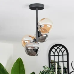 hofstein Plafonnier - Verre 12 cm Chehalis Ambre, Fumé, 4 lumières