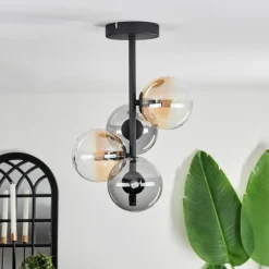 hofstein Plafonnier - Verre 12 cm Chehalis Ambre, Clair, Fumé, 4 lumières