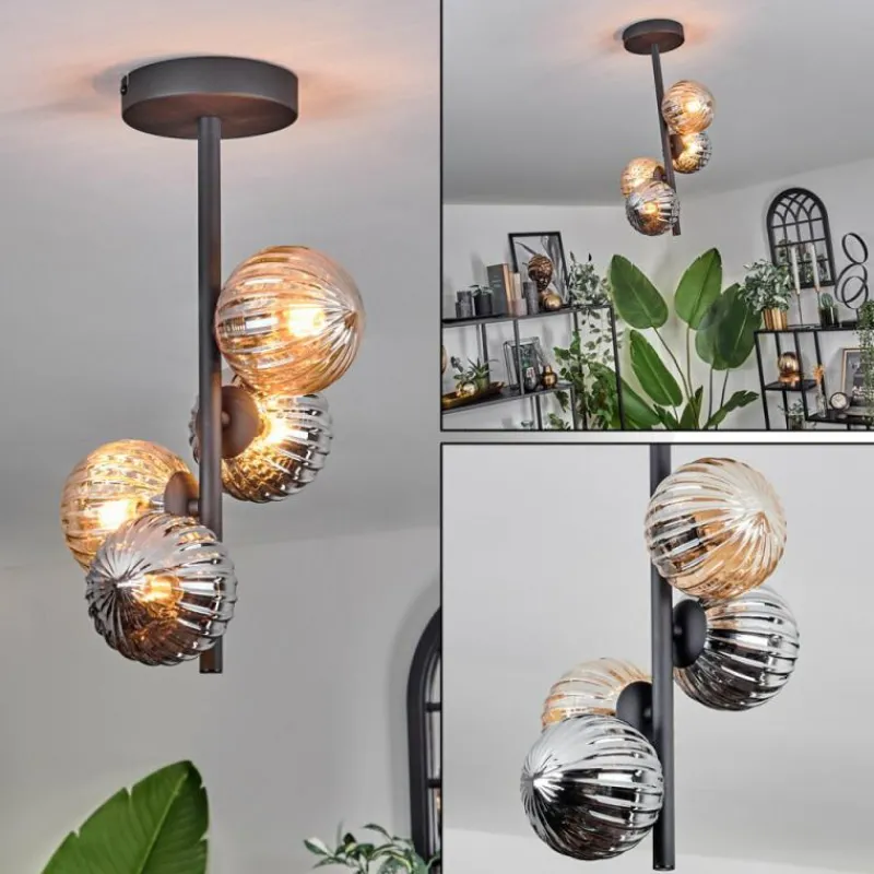 hofstein Plafonnier - Verre 10 cm Chehalis Ambre, Fumé, 4 lumières