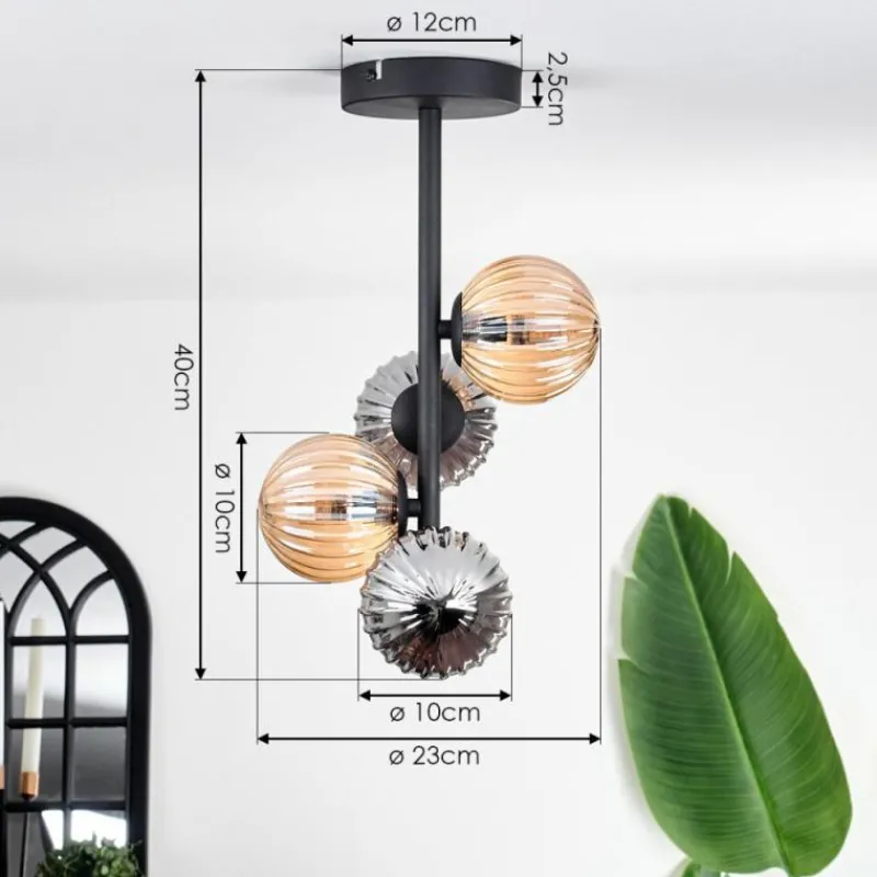 hofstein Plafonnier - Verre 10 cm Chehalis Ambre, Fumé, 4 lumières