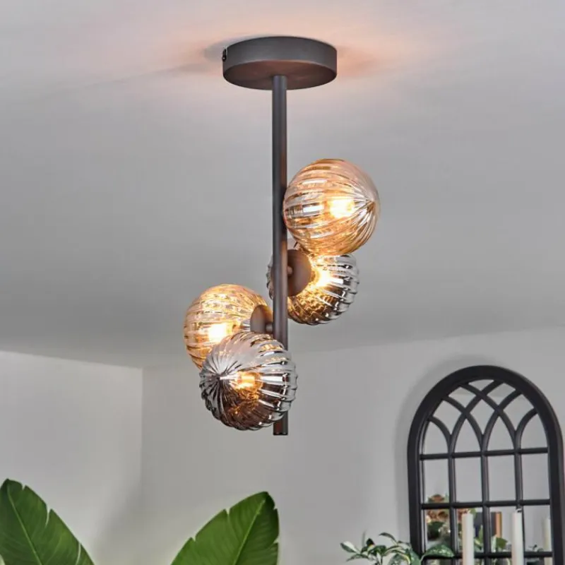 hofstein Plafonnier - Verre 10 cm Chehalis Ambre, Fumé, 4 lumières