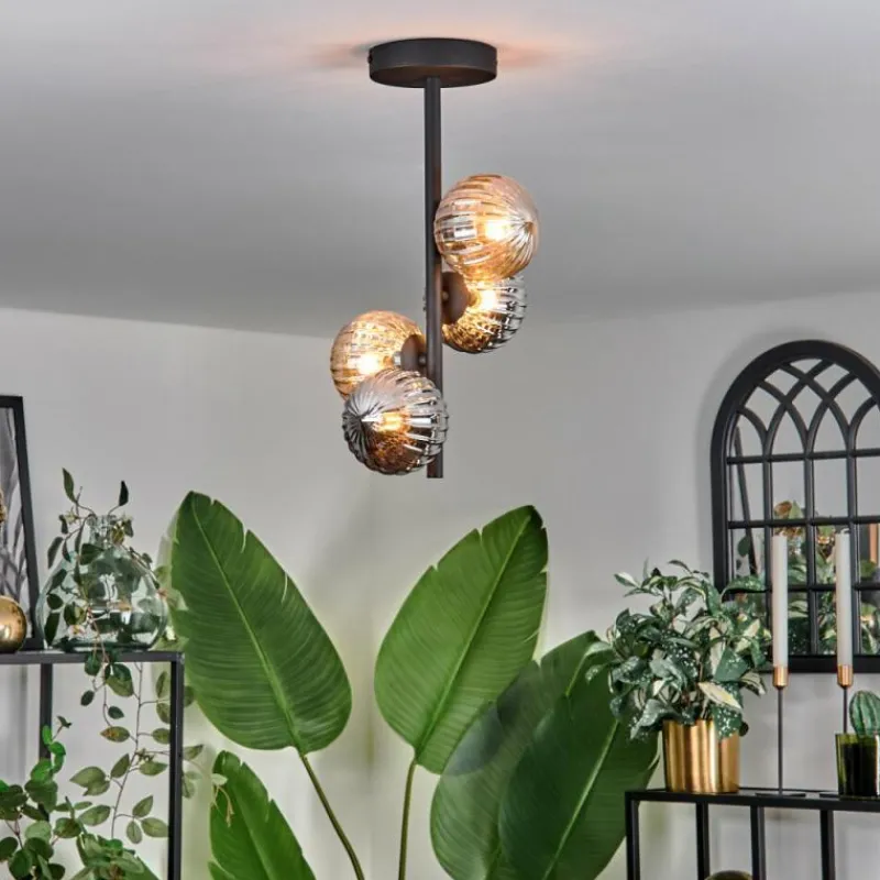 hofstein Plafonnier - Verre 10 cm Chehalis Ambre, Fumé, 4 lumières