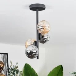 hofstein Plafonnier - Verre 10 cm Chehalis Ambre, Fumé, 4 lumières