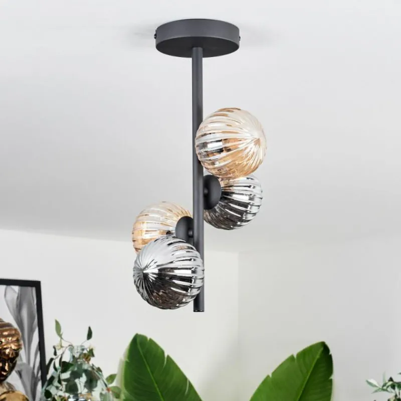 hofstein Plafonnier - Verre 10 cm Chehalis Ambre, Fumé, 4 lumières