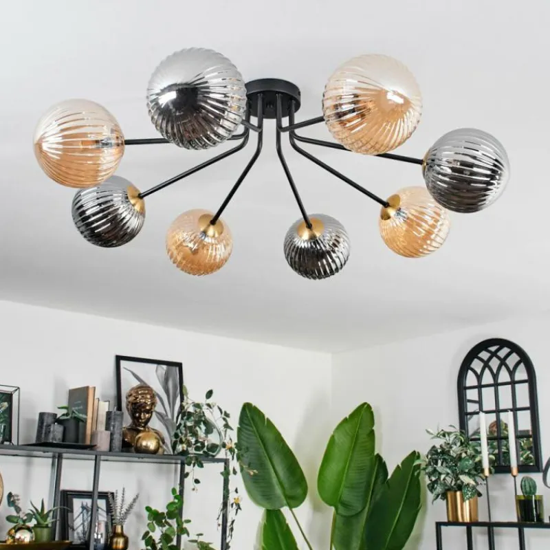 Lampes Dorées-hofstein Plafonnier - Verre 15 cm Chehalis Or, Noir, 8 lumières