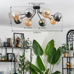 Lampes Dorées-hofstein Plafonnier - Verre 15 cm Chehalis Or, Noir, 8 lumières