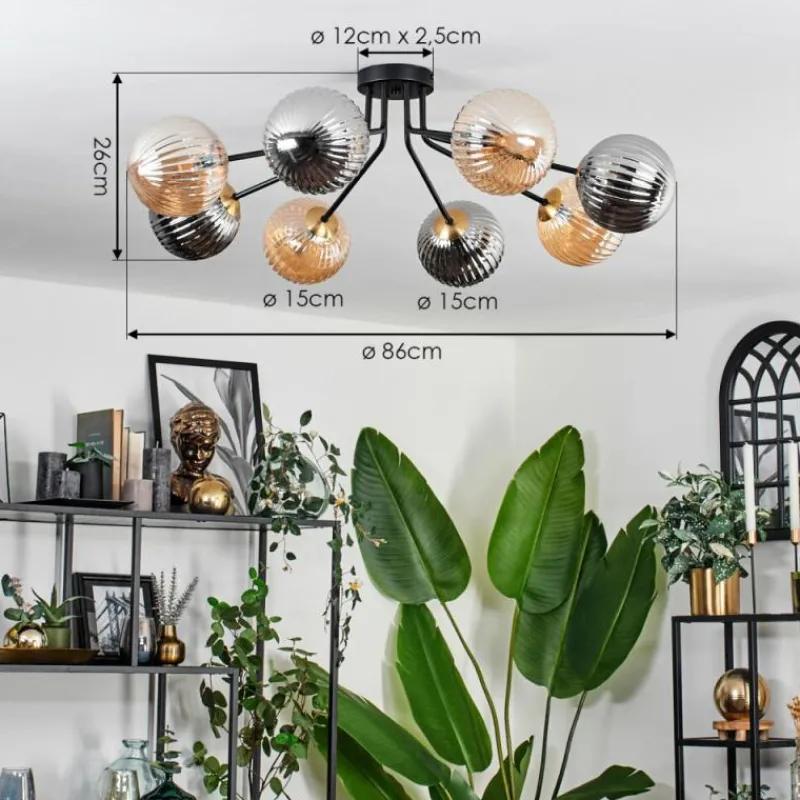 Lampes Dorées-hofstein Plafonnier - Verre 15 cm Chehalis Or, Noir, 8 lumières