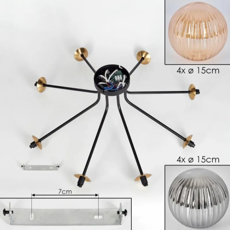 Lampes Dorées-hofstein Plafonnier - Verre 15 cm Chehalis Or, Noir, 8 lumières