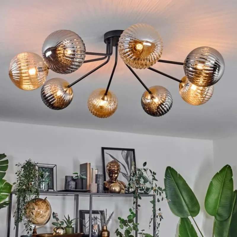 Lampes Dorées-hofstein Plafonnier - Verre 15 cm Chehalis Or, Noir, 8 lumières