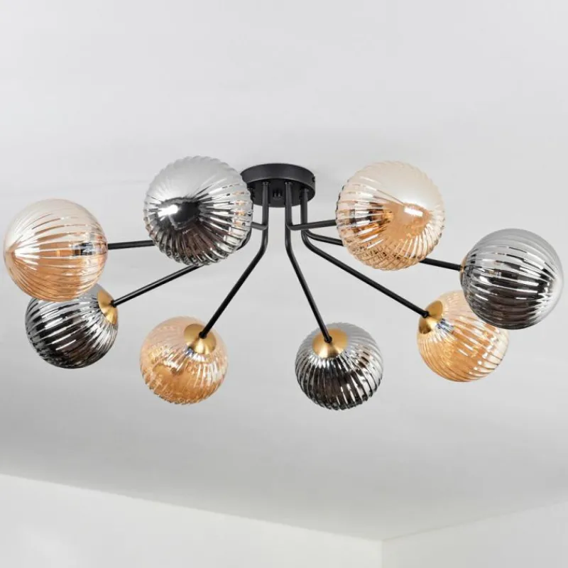 Lampes Dorées-hofstein Plafonnier - Verre 15 cm Chehalis Or, Noir, 8 lumières