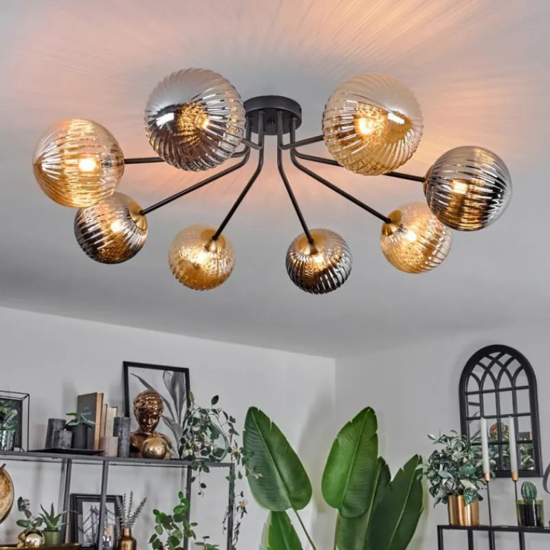 Lampes Dorées-hofstein Plafonnier - Verre 15 cm Chehalis Or, Noir, 8 lumières