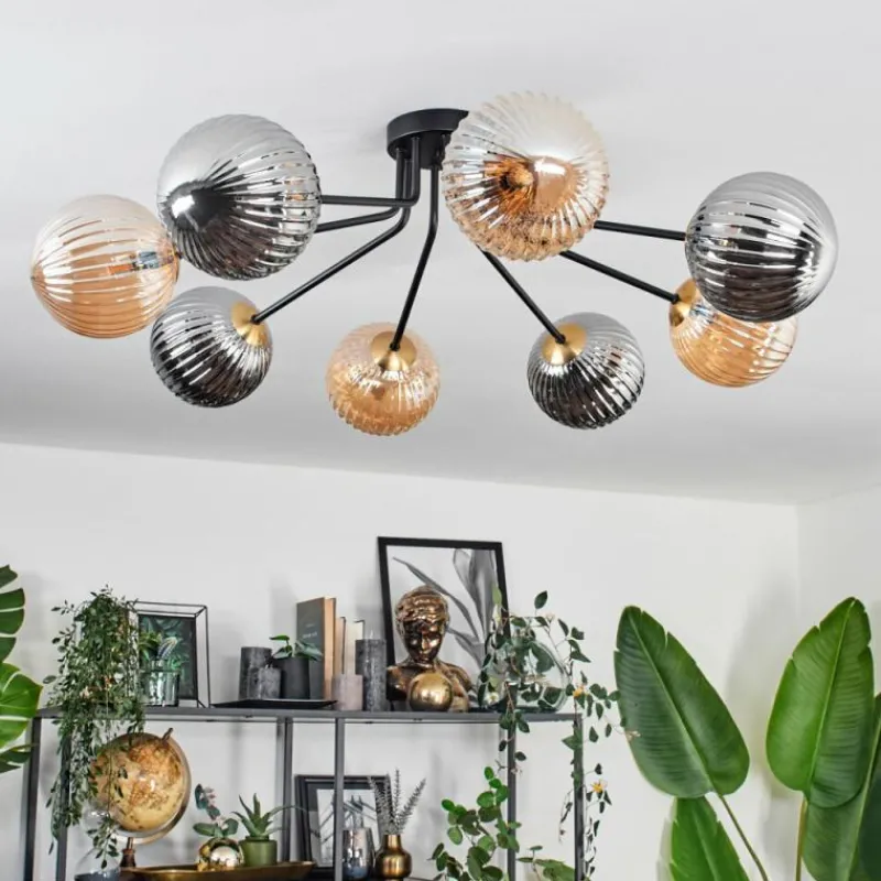 Lampes Dorées-hofstein Plafonnier - Verre 15 cm Chehalis Or, Noir, 8 lumières