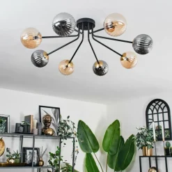 Lampes Dorées-hofstein Plafonnier - Verre 12 cm Chehalis Or, Noir, 8 lumières