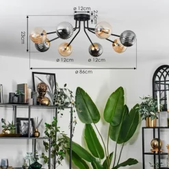 Lampes Dorées-hofstein Plafonnier - Verre 12 cm Chehalis Or, Noir, 8 lumières