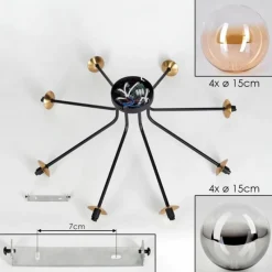 Lampes Dorées-hofstein Plafonnier - Verre 15 cm Chehalis Or, Noir, 8 lumières