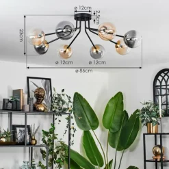 Lampes Dorées-hofstein Plafonnier - Verre 12 cm Chehalis Or, Noir, 8 lumières