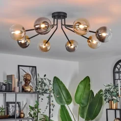 Lampes Dorées-hofstein Plafonnier - Verre 12 cm Chehalis Or, Noir, 8 lumières