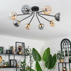 Lampes Dorées-hofstein Plafonnier - Verre 12 cm Chehalis Or, Noir, 8 lumières