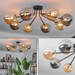 Lampes Dorées-hofstein Plafonnier - Verre 15 cm Chehalis Or, Noir, 8 lumières