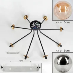 Lampes Dorées-hofstein Plafonnier - Verre 15 cm Chehalis Or, Noir, 8 lumières