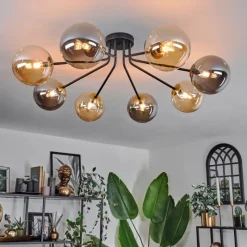 Lampes Dorées-hofstein Plafonnier - Verre 15 cm Chehalis Or, Noir, 8 lumières