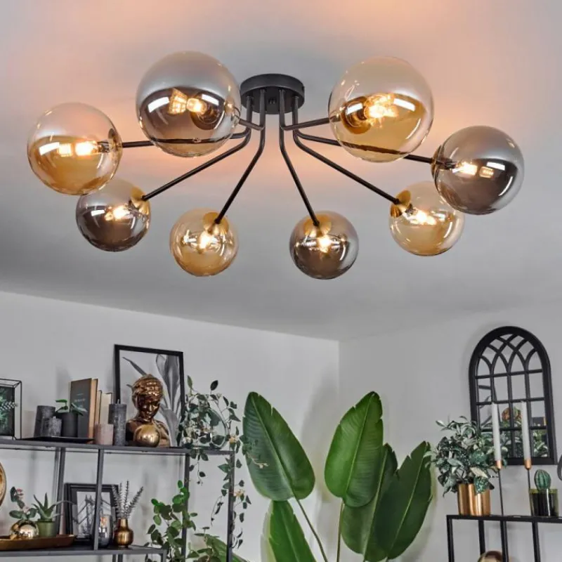 Lampes Dorées-hofstein Plafonnier - Verre 15 cm Chehalis Or, Noir, 8 lumières