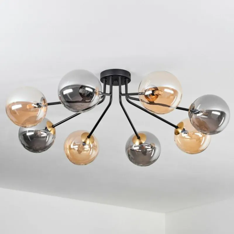 Lampes Dorées-hofstein Plafonnier - Verre 15 cm Chehalis Or, Noir, 8 lumières