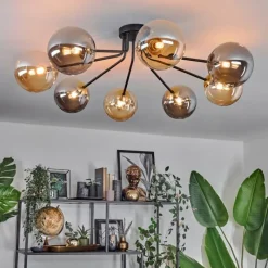 Lampes Dorées-hofstein Plafonnier - Verre 15 cm Chehalis Or, Noir, 8 lumières