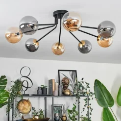 Lampes Dorées-hofstein Plafonnier - Verre 12 cm Chehalis Or, Noir, 8 lumières