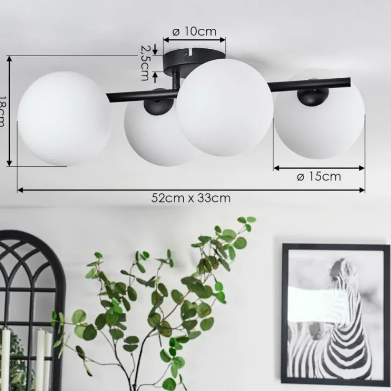 hofstein Plafonnier - Verre 15 cm Chehalis Blanc, 4 lumières