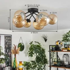 hofstein Plafonnier - Verre 12 cm, 15cm Chehalis Fumé, 6 lumières