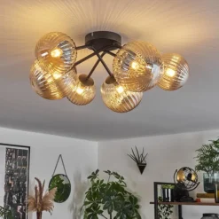 hofstein Plafonnier - Verre 12 cm, 15cm Chehalis Fumé, 6 lumières