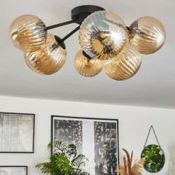 hofstein Plafonnier - Verre 12 cm, 15cm Chehalis Fumé, 6 lumières