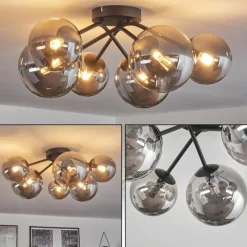 hofstein Plafonnier - Verre 12 cm, 15cm Chehalis Fumé, 6 lumières